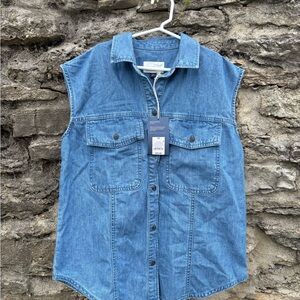 Denim Sleeveless Button-Up Shirt
